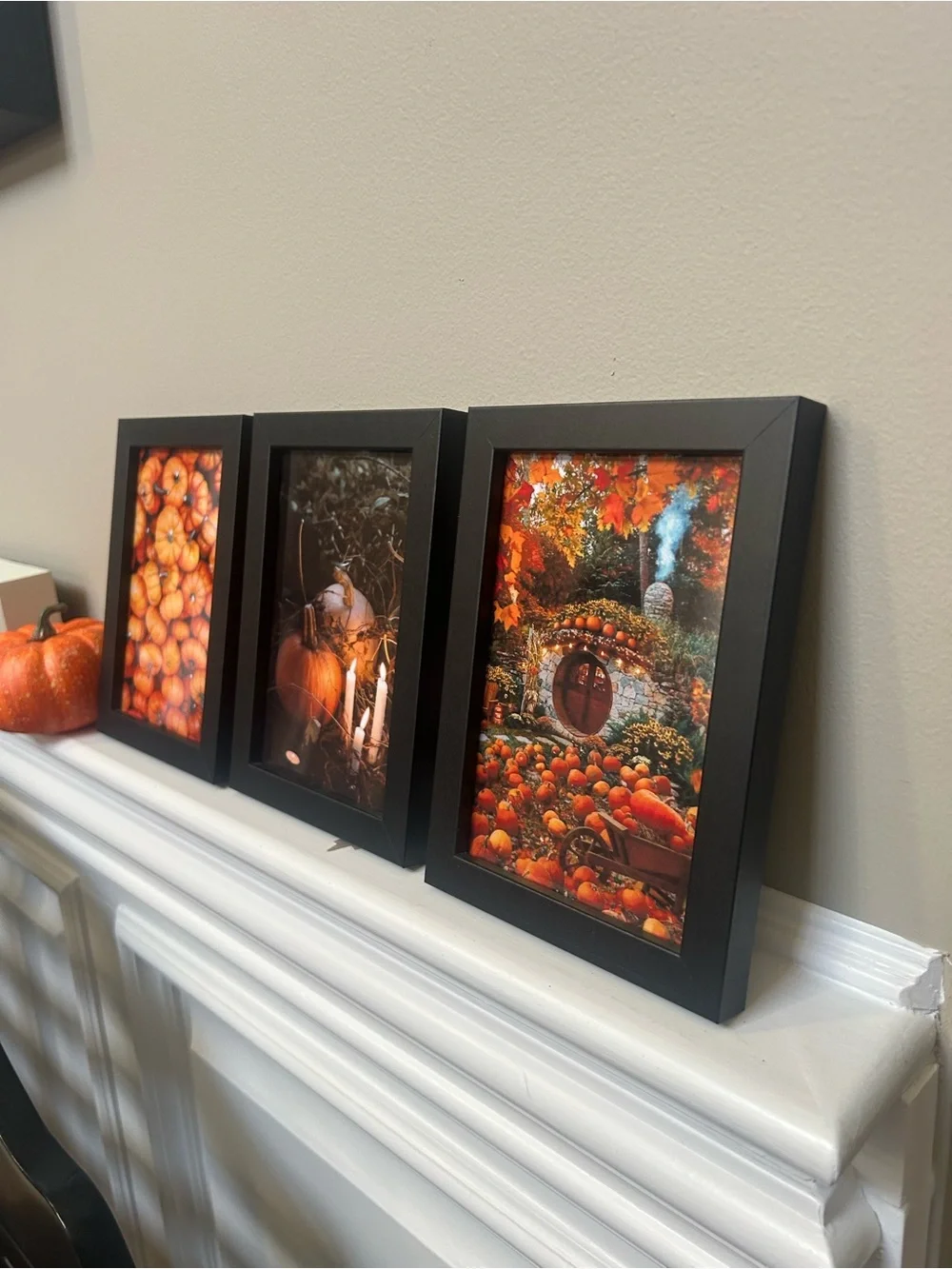Autumn Pumpkin Wall Art Set - Black Frames 4x6